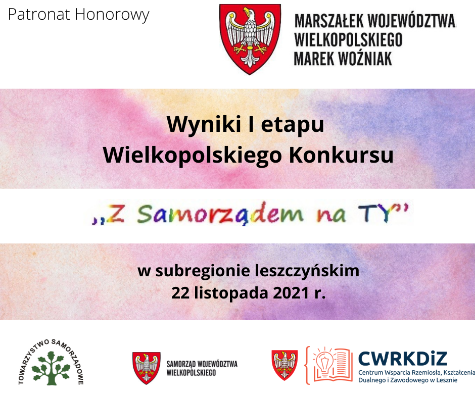 Grafika informująca o rozstrzygnięciu pierwszego etapu wielkopolskiego konkursu "Z samorządem na TY".
